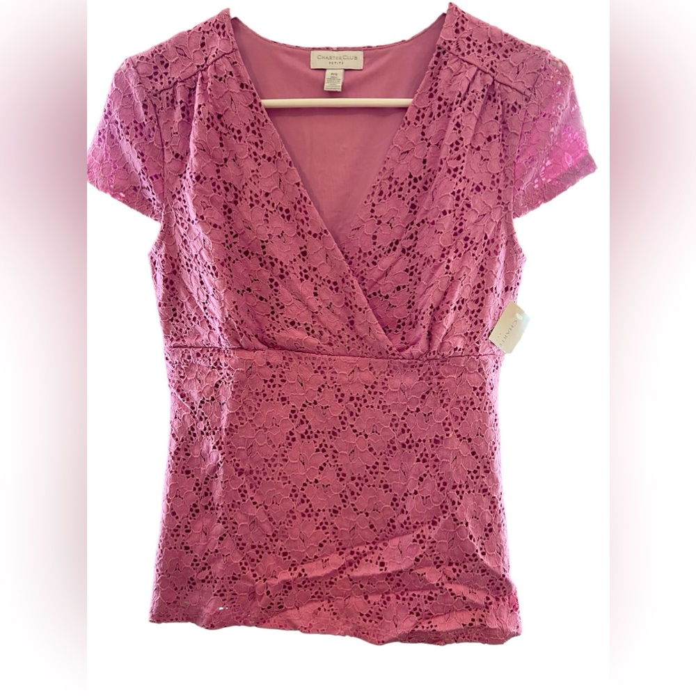 Charter Club Womens Stretch Pink Lace Crossover Top NEW